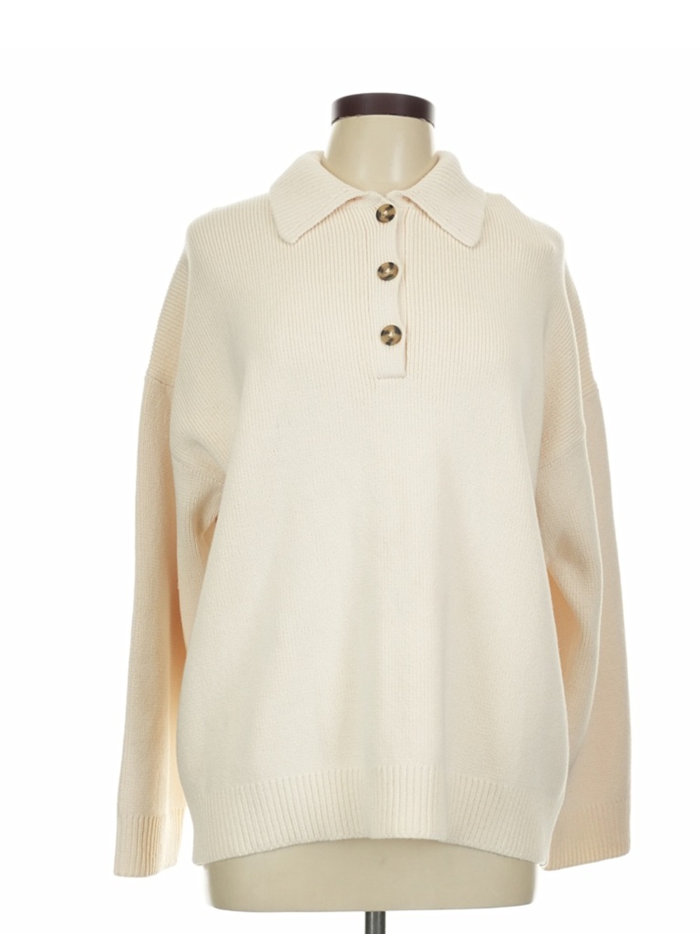 Reformation Cream Knitted Polo Sweater